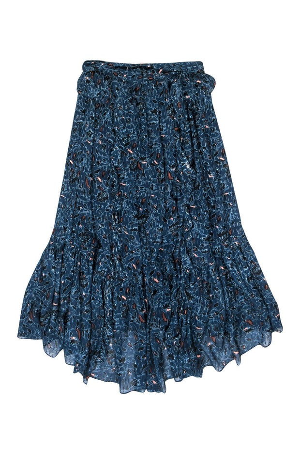 Current Boutique-Ulla Johnson - Navy Metallic Silk Blend Ruffle Maxi Skirt Sz 10