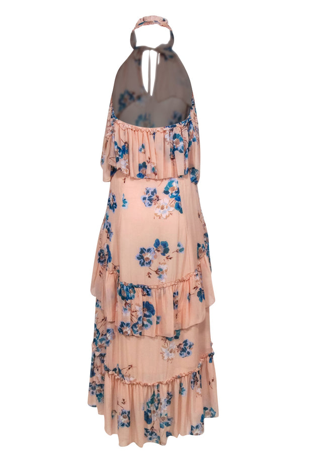 Current Boutique-Ulla Johnson - Pale Pink & Blue Floral Print Cold Shoulder Halter Maxi Dress Sz 2