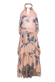 Current Boutique-Ulla Johnson - Pale Pink & Blue Floral Print Cold Shoulder Halter Maxi Dress Sz 2