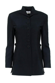 Current Boutique-Valentino - Black Fitted Longline Coat w/ Embroidered Buttons Sz M