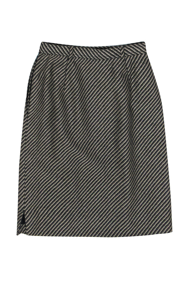 Current Boutique-Valentino - Black & White Striped Wool Skirt Sz 2