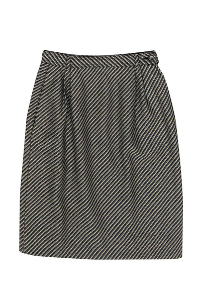 Current Boutique-Valentino - Black & White Striped Wool Skirt Sz 2