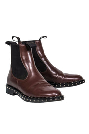 Current Boutique-Valentino - Brown Leather Studded Chelsea Booties Sz 6.5