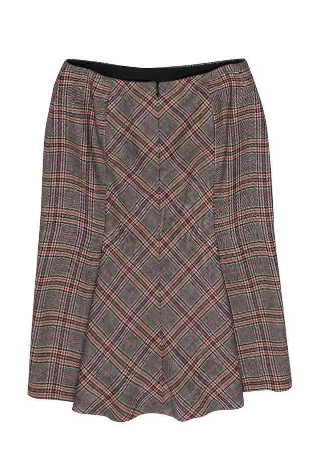 Current Boutique-Valentino - Brown & Purple Glen Plaid Pencil Skirt Sz 2
