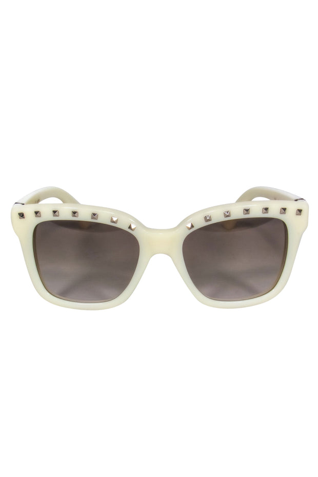 Current Boutique-Valentino - Cream Square Frame Sunglasses w/ Studs