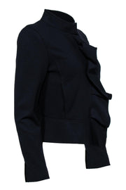 Current Boutique-Valentino - Dark Navy Zip-Up Jacket w/ Ruffles Sz S