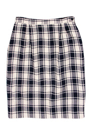 Current Boutique-Valentino - Navy & Cream Plaid Pencil Skirt Sz 8