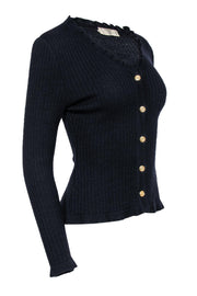 Current Boutique-Valentino - Navy Wool Knit Cardigan w/ Ruffles Sz 4