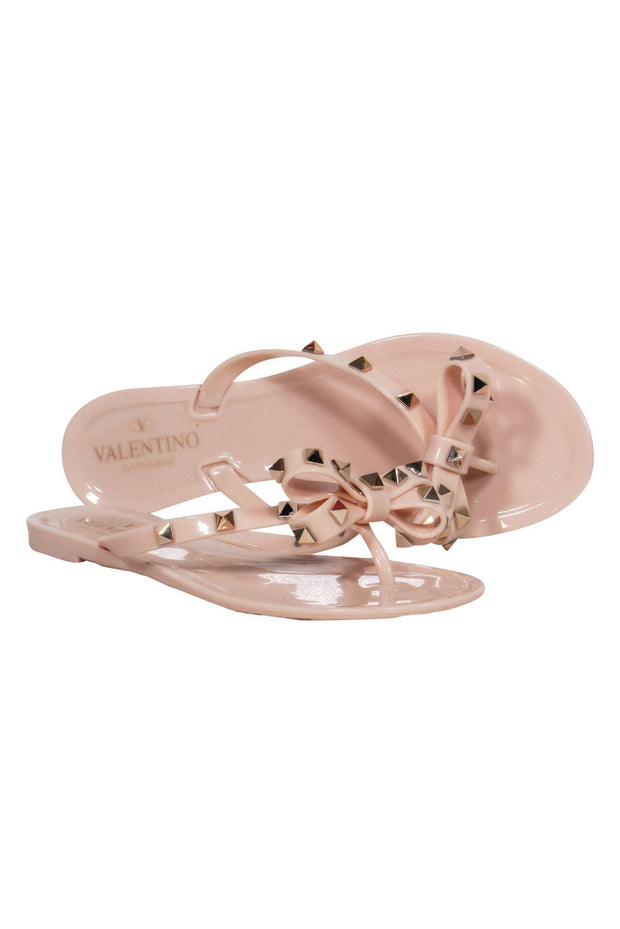 Current Boutique-Valentino - Pink Jelly Thong Sandals w/ Bow & Gold Studs Sz 7