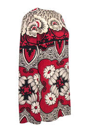 Current Boutique-Valentino - Red, Black & White Floral Print Sleeveless Shift Dress w/ Cape Sz 4