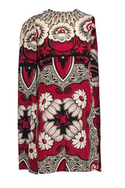 Current Boutique-Valentino - Red, Black & White Floral Print Sleeveless Shift Dress w/ Cape Sz 4
