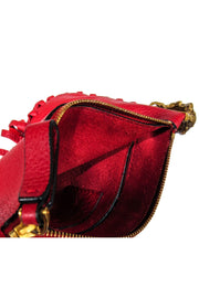 Current Boutique-Valentino - Red Textured Leather Fringed Zippered Clutch w/ Beetle Handle