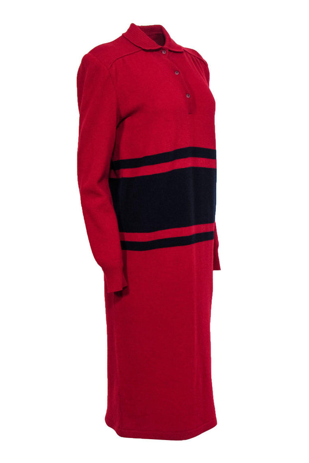 Current Boutique-Valentino - Vintage Red Knit Maxi Dress w/ Racing Stripes Sz 8