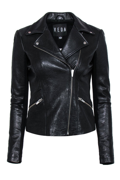 Current Boutique-Veda - Black Smooth Leather Motorcycle Jacket Sz P