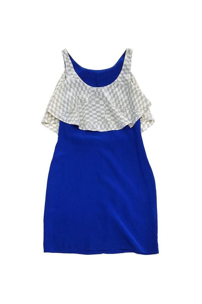 Current Boutique-Vena Cava - Cobalt Blue & Grey Checkered Silk Dress Sz 4
