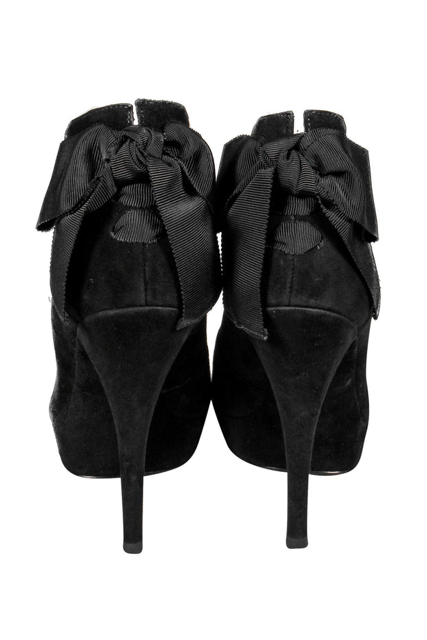 Current Boutique-Vera Wang - Black Suede Booties w/ Bows Sz 7.5