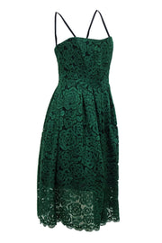 Current Boutique-Vera Wang - Green Floral Lace Strapless Fit & Flare Dress Sz 8
