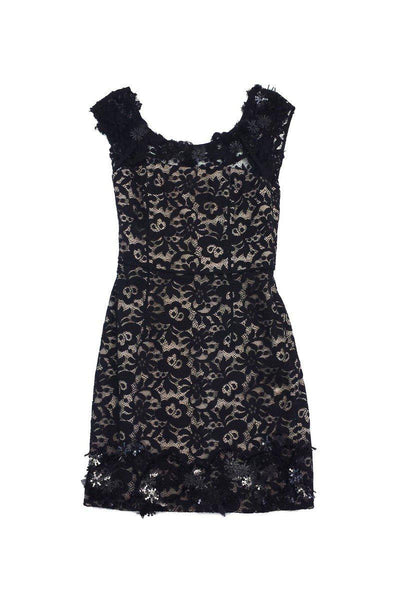 Current Boutique-Vera Wang Lavender Label - Black Lace Beaded Dress Sz 2