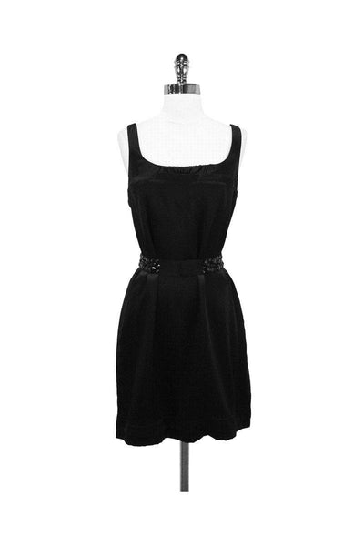 Current Boutique-Vera Wang Lavender Label - Black Silk Dress w/ Jeweled Belt Sz L
