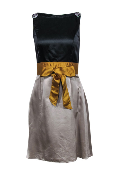 Current Boutique-Vera Wang Lavender Label - Black & Taupe Princess Seam Cocktail Dress w/ Tie Sz 6
