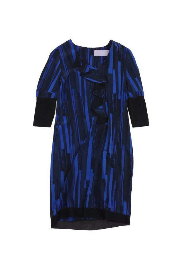 Current Boutique-Vera Wang Lavender Label - Blue & Black Abstract Print Dress Sz M