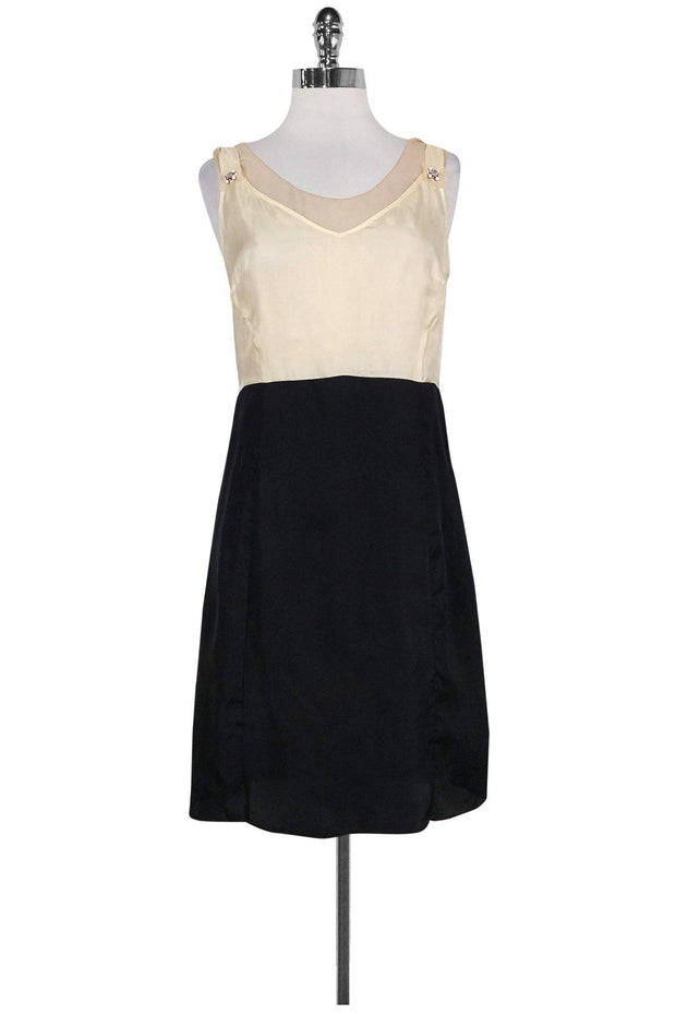 Current Boutique-Vera Wang Lavender Label - Cream & Black Silk Dress Sz 4