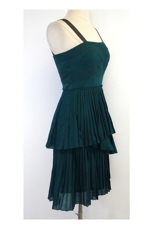 Current Boutique-Vera Wang Lavender Label - Green Cotton Pleated Dress Sz 0