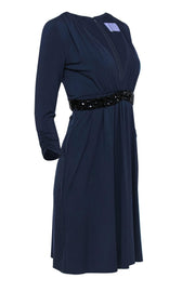 Current Boutique-Vera Wang Lavender Label - Indigo Cropped Sleeve Dress w/ Beaded Belt Sz 6