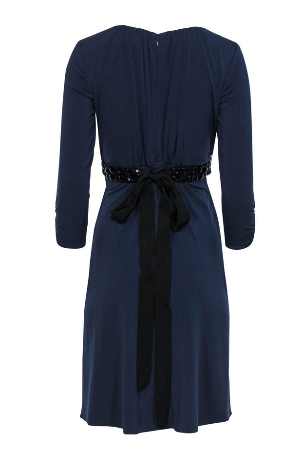 Current Boutique-Vera Wang Lavender Label - Indigo Cropped Sleeve Dress w/ Beaded Belt Sz 6