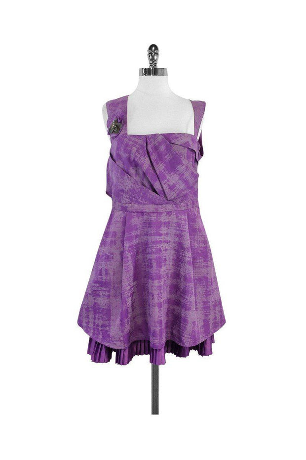 Current Boutique-Vera Wang Lavender Label - Purple & Grey Print Open Back Dress Sz 12