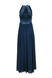 Current Boutique-Vera Wang - Smokey Blue Gown w/ Metallic Lace Sz 4