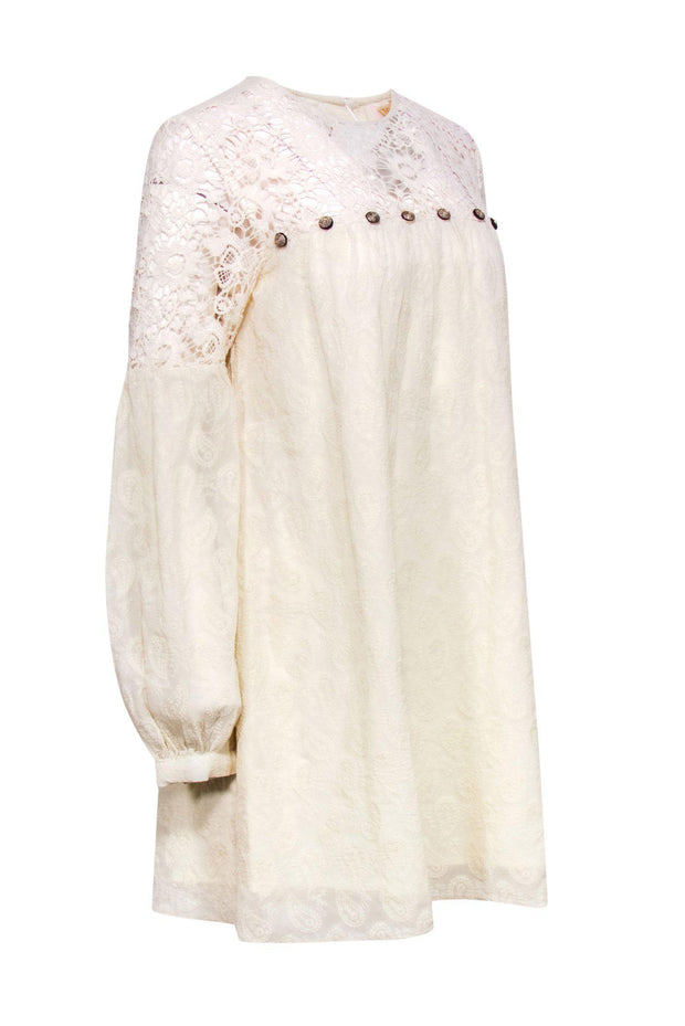 Current Boutique-Verb - Cream Paisley Embroidered & Crochet Shift Dress Sz M