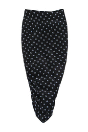 Current Boutique-Veronica Beard - Black, Blue & White Printed Ruched Silk Midi Skirt Sz 0