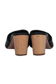 Current Boutique-Veronica Beard - Black Woven Mule Pumps w/ Round Wooden Heel Sz 7.5