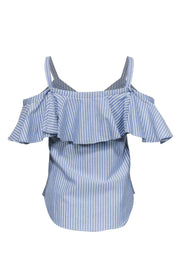 Current Boutique-Veronica Beard - Blue & White Striped Button-Up Blouse w/ Off-the-Shoulder Design