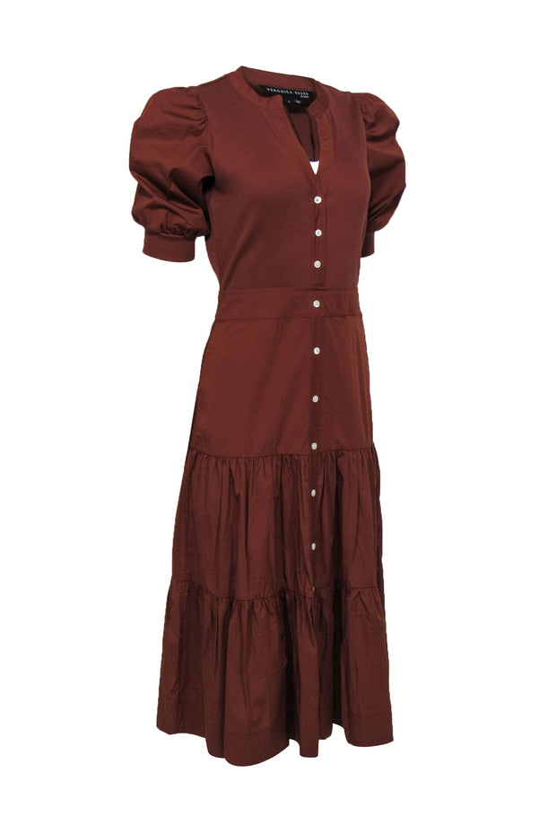 Current Boutique-Veronica Beard - Brown Tiered Cotton Button-Front "Davenport" Maxi Dress Sz S
