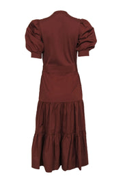 Current Boutique-Veronica Beard - Brown Tiered Cotton Button-Front "Davenport" Maxi Dress Sz S
