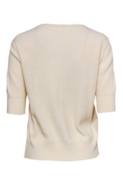 Current Boutique-Veronica Beard - Cream Ribbed Lace-Up Short Sleeve Sweater Sz M
