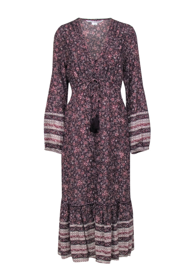 Current Boutique-Veronica Beard – Deep Purple & Brown Maxi w/ Floral Print Dress Sz XL