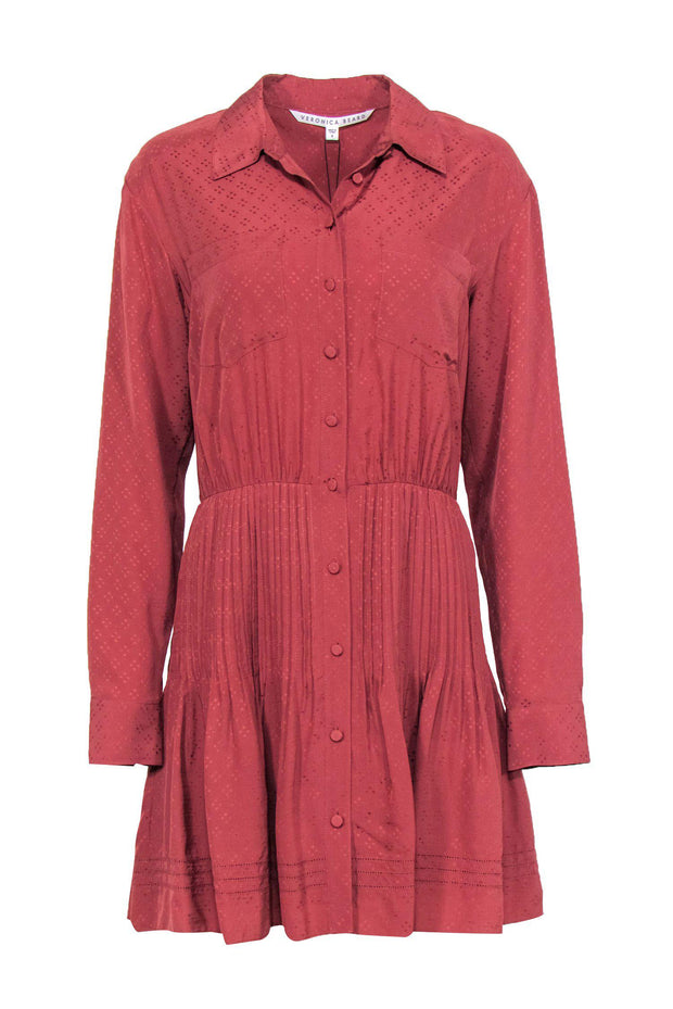 Current Boutique-Veronica Beard - Dusty Rose "Rory" Polka Dot Pleated Shirt Dress Sz 6