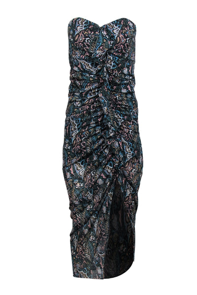 Current Boutique-Veronica Beard - Green & Multicolor Bohemian Ruched Strapless Maxi Dress Sz 8