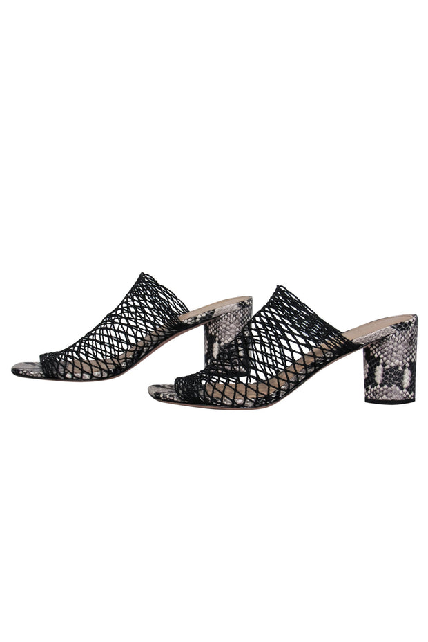Current Boutique-Veronica Beard - Grey & Black Snakeskin Print & Fishnet Heeled Mules Sz 8.5
