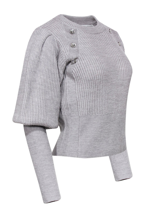 Current Boutique-Veronica Beard - Grey Knitted Wool Puff Sleeve Sweater w/ Rhinestones Sz M