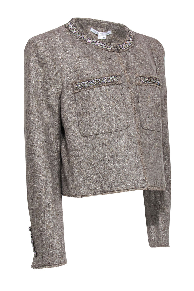 Current Boutique-Veronica Beard - Grey & Silver Tweed Cropped Blazer w/ Rhinestone Embellishment Sz 16