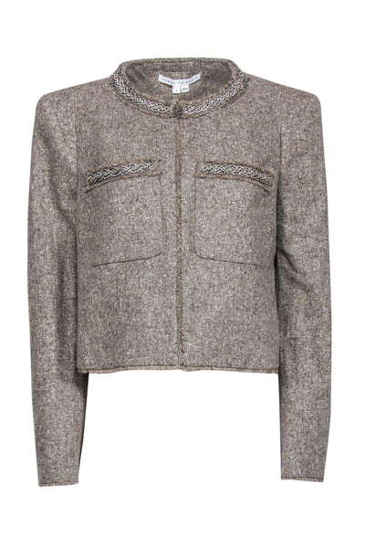 Current Boutique-Veronica Beard - Grey & Silver Tweed Cropped Blazer w/ Rhinestone Embellishment Sz 16
