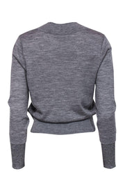 Current Boutique-Veronica Beard - Grey V-Neck Sweater w/ Sparkly Underlay Trim Sz S