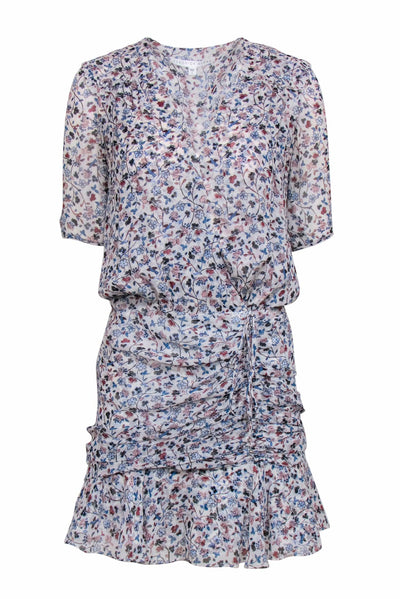 Current Boutique-Veronica Beard - Ivory, Blue, & Red Floral Print Silk Mini Dress Sz 4