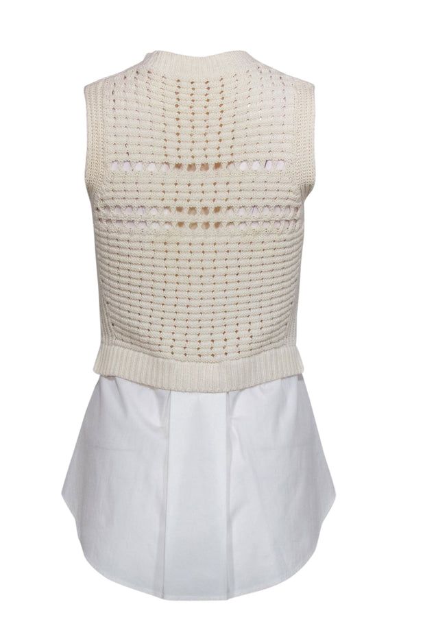 Current Boutique-Veronica Beard - Ivory Cropped Crochet Trim Sweater Vest Sz XS