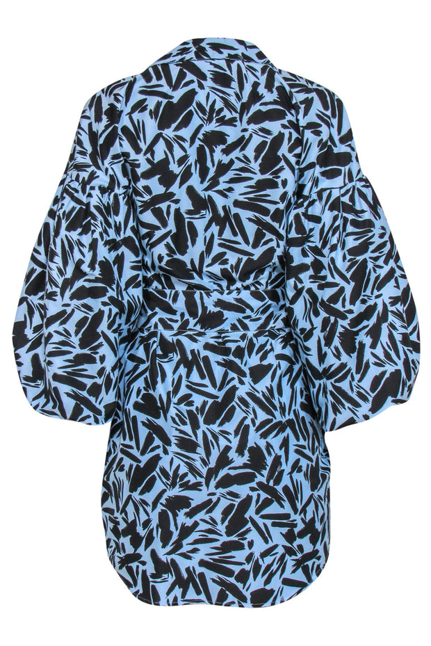 Current Boutique-Veronica Beard - Light Blue & Black Brushstroke Print Belted Shirtdress Sz 2