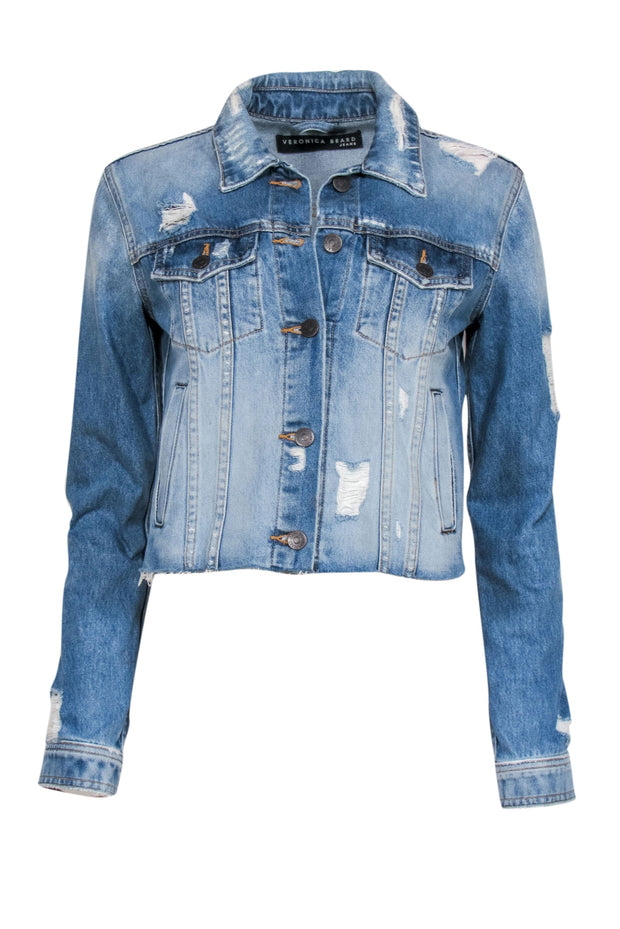 Current Boutique-Veronica Beard - Medium Wash Cropped Denim Jacket Sz S